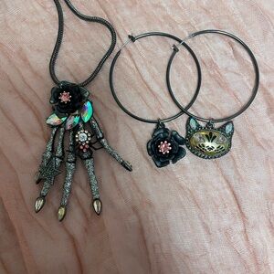 Betsey Johnson Skeleton Hand Halloween Necklace and Earring Set